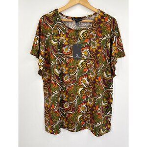 Jules & Leopold Scoop Neck Blouse Paisley Print Top Stretch 2X Green NEW